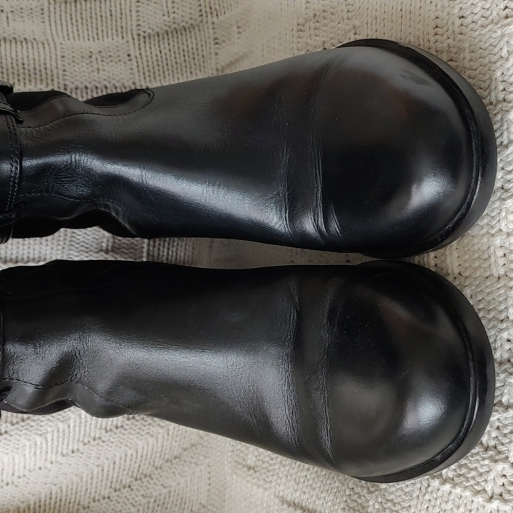 COLE HAAN Air Avalon Buckle Black Leather Suede Pull On Riding Boots - Picture 7 of 8